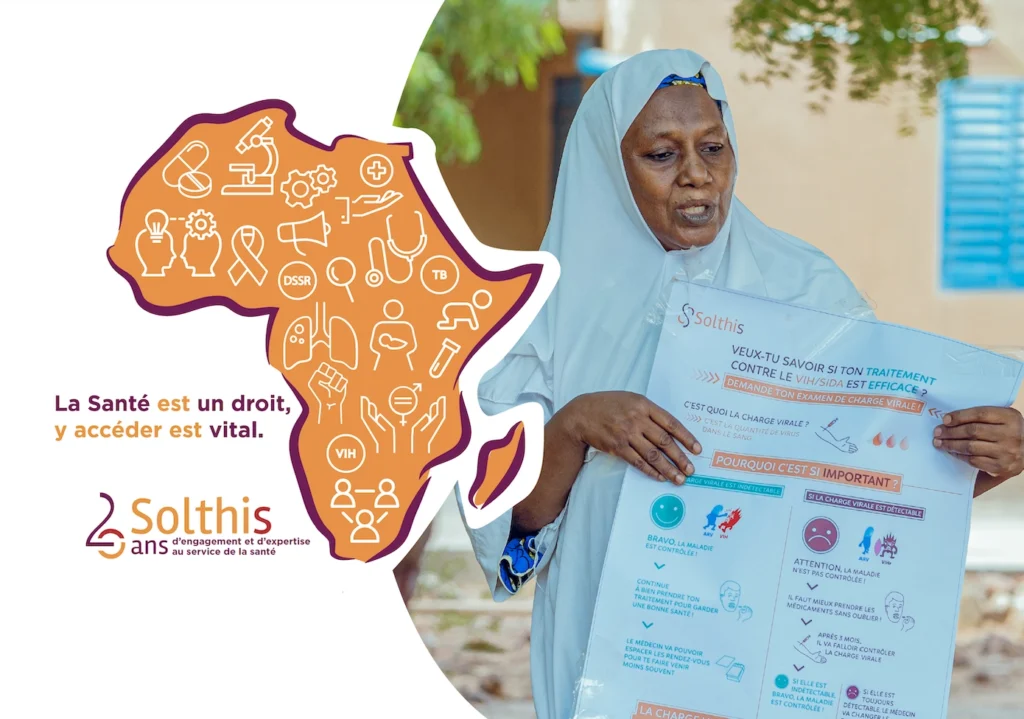 Présentation de supports éditoriaux réalisés par KAO COM pour les 20 ans de Solthis